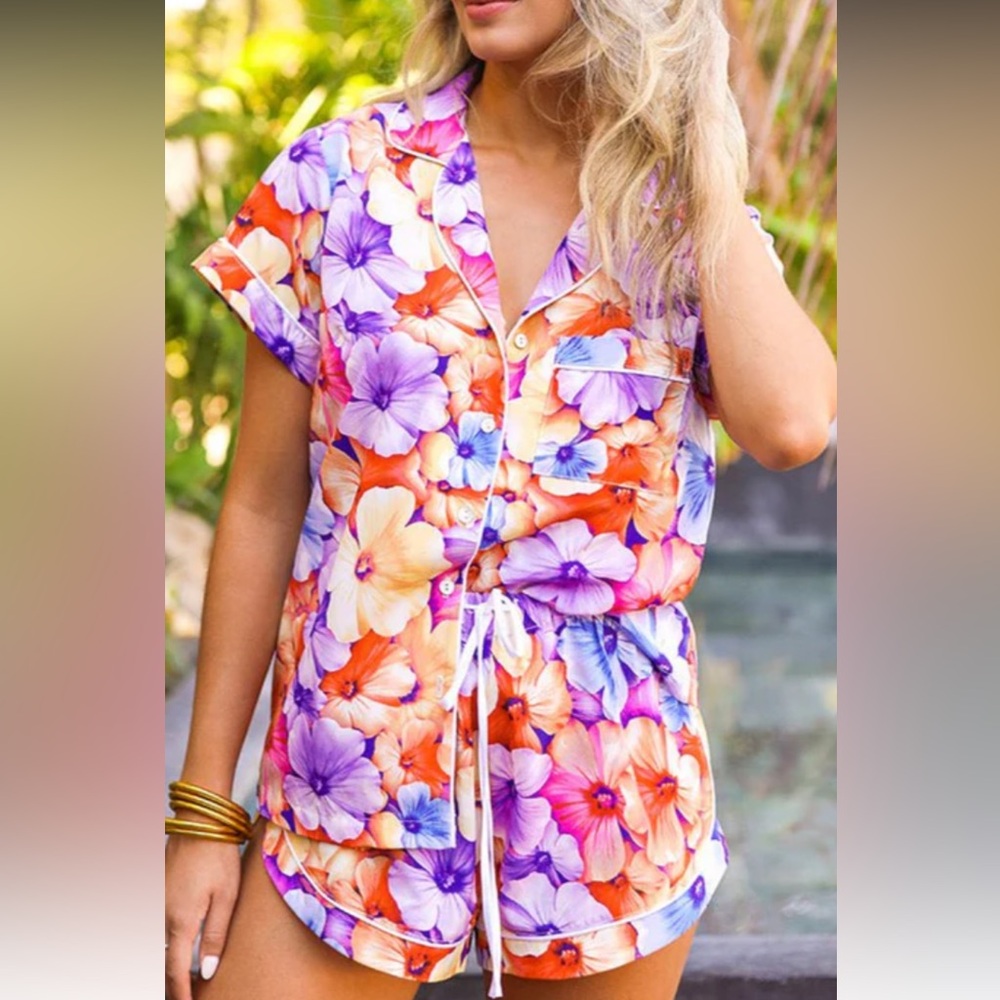 Buddy Love Floral Pajama Set - Orange, Purple, Pink